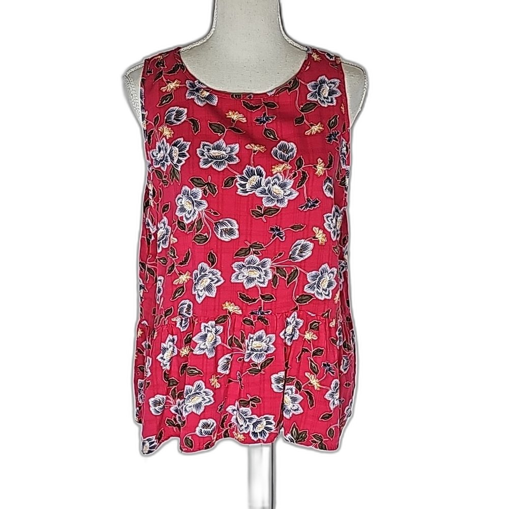 Blouse by Falls Creek Sleeveless Tier Ruffle Cottagecore Red Blue Size XL